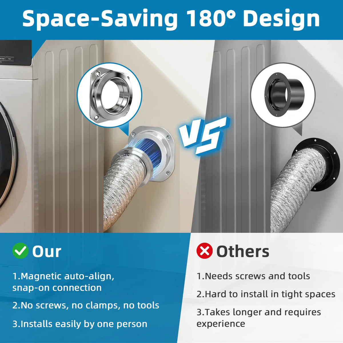 Upgrade Stainless Steel Magnetic Dryer VentCoupling Quick Connect